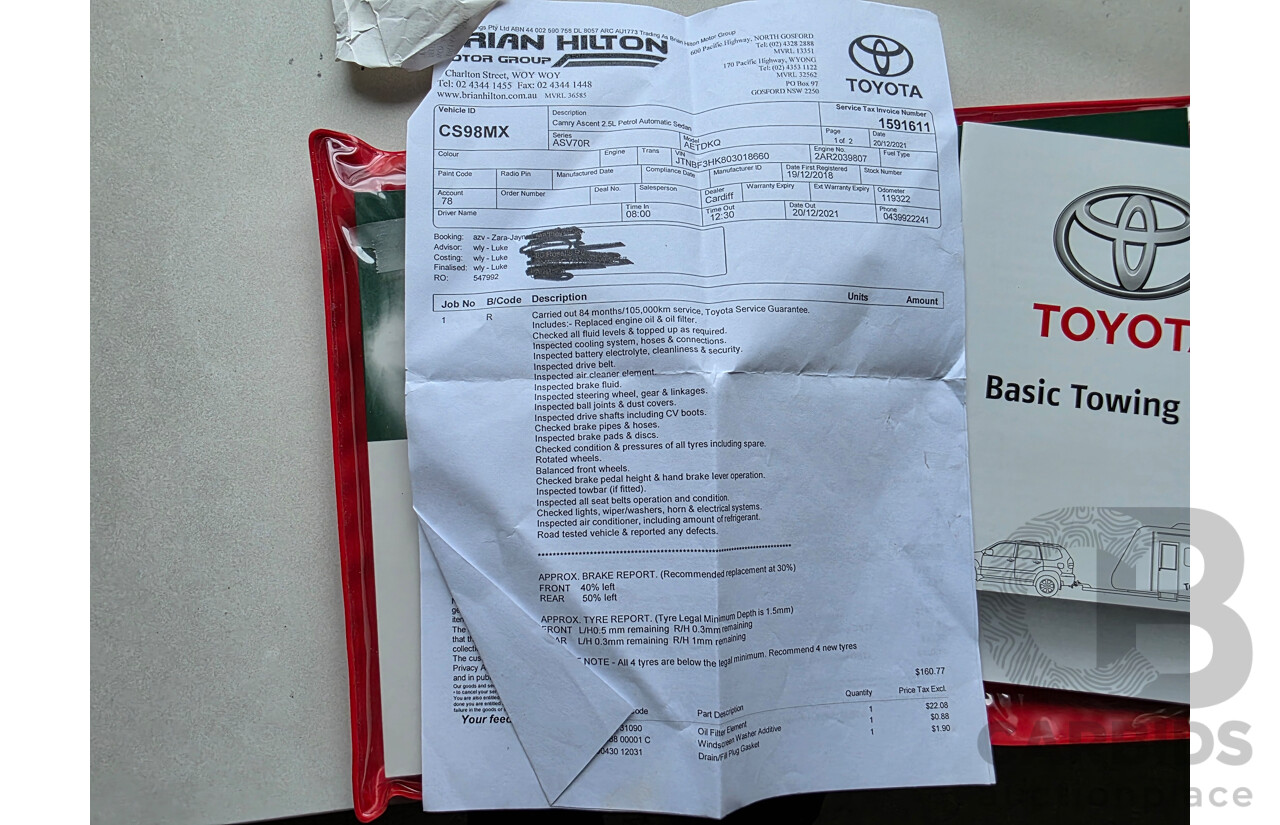 08/2018 Toyota Camry Ascent ASV70R 4D Sedan Dark Blue Mica 2.5L