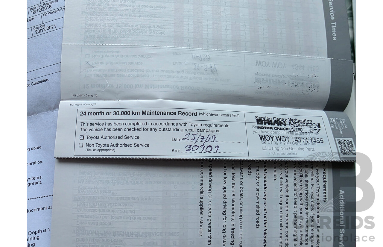 08/2018 Toyota Camry Ascent ASV70R 4D Sedan Dark Blue Mica 2.5L