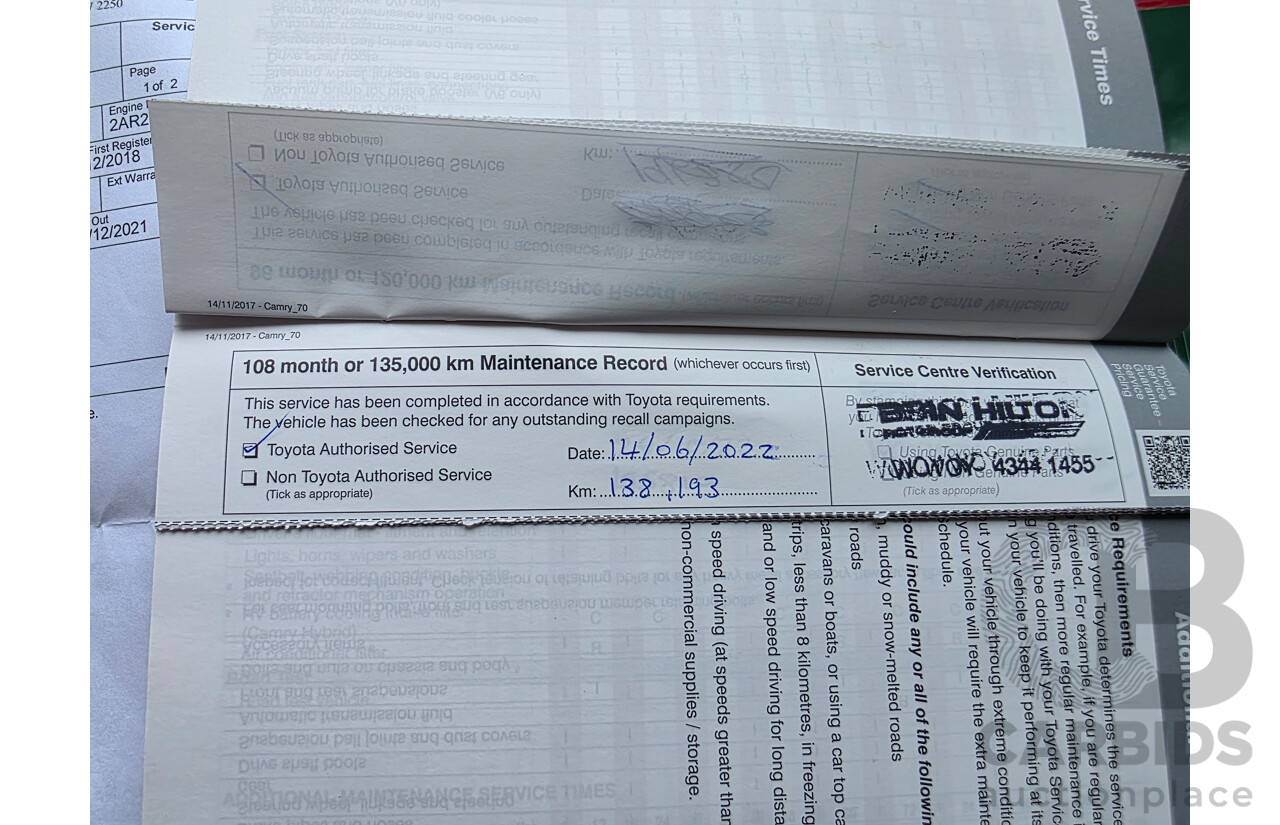 08/2018 Toyota Camry Ascent ASV70R 4D Sedan Dark Blue Mica 2.5L