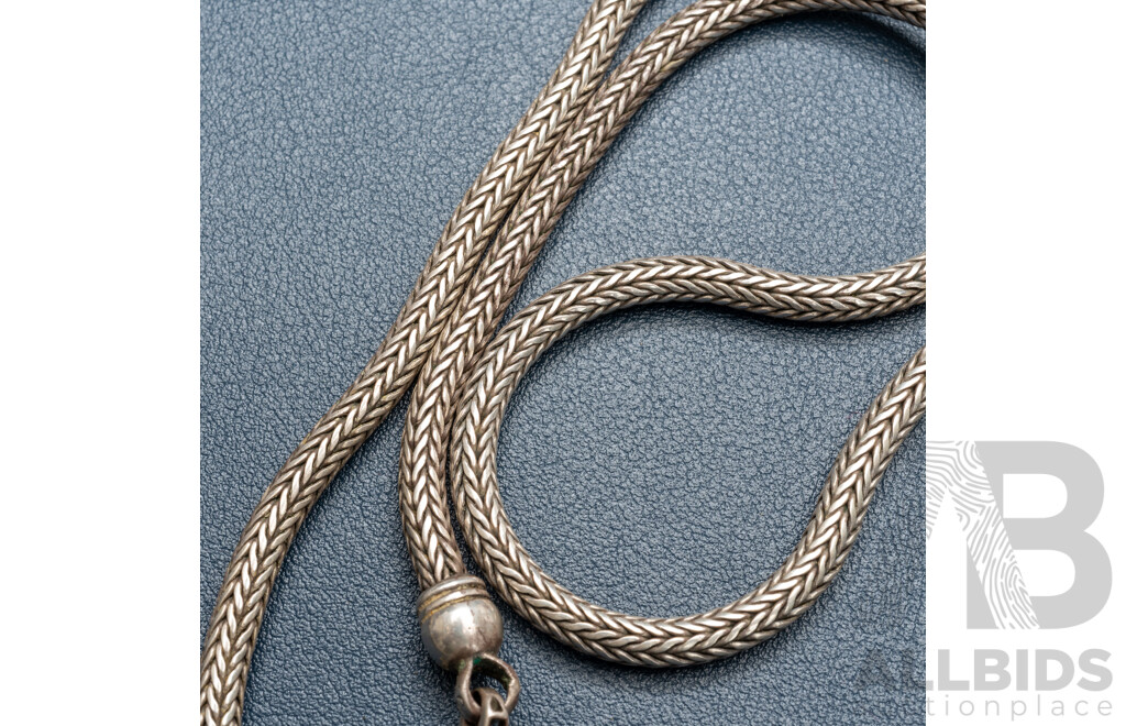Ornate Sterling Silver Herringbone Rope Link Necklace, 48cm, 53.0 Grams