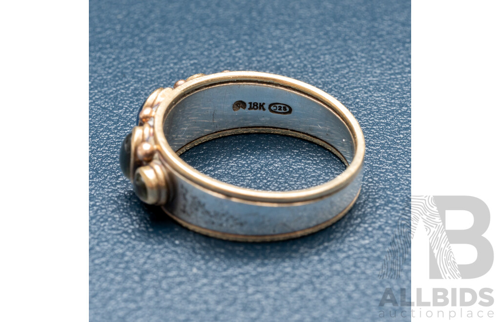 18ct/Sterling Silver Sapphire Gypsy Ring, Size O, 6.13 Grams