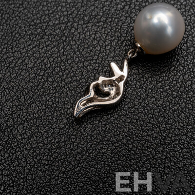 BRAND NEW - 18ct White Gold South Sea Pearl & (0.10ct) Diamond Drop Pendant on 9ct White Gold Necklace (broken), 45cm, 4.83 Grams