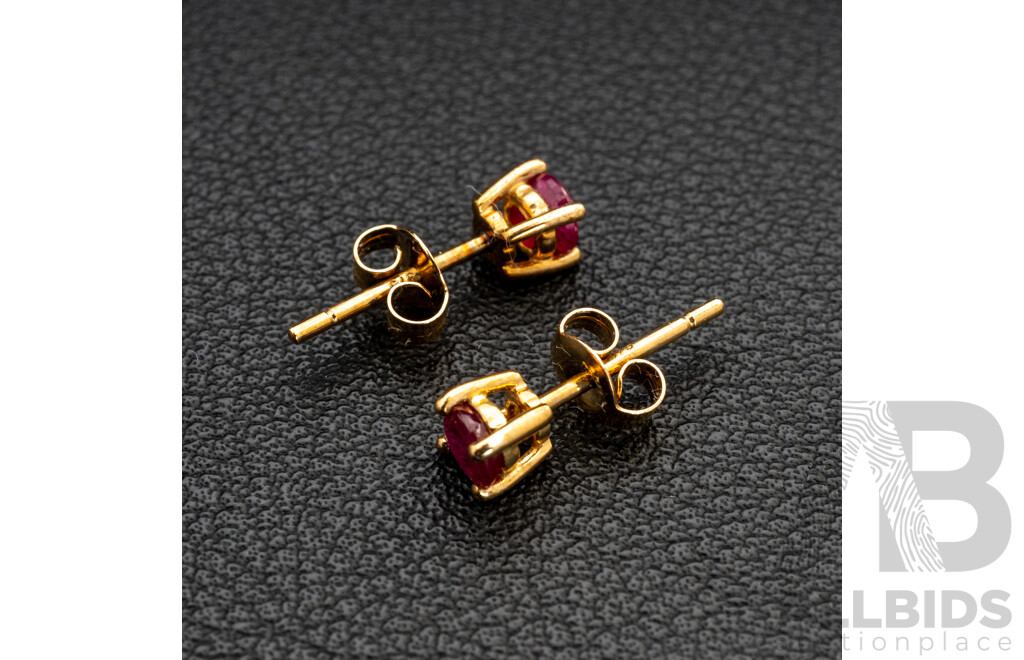 BRAND NEW - 9ct Yellow Gold Ruby Stud Earrings, 4.0mm, 0.86 Grams