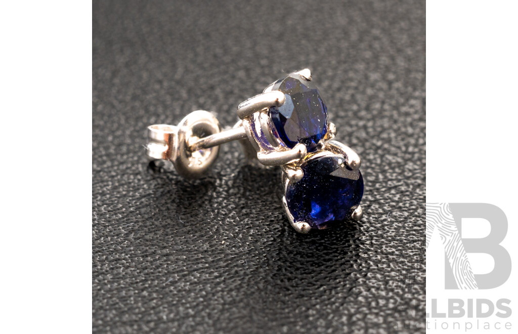 BRAND NEW - 9ct White Gold Iolite Stud Earrings, 4.9mm, 0.81 Grams