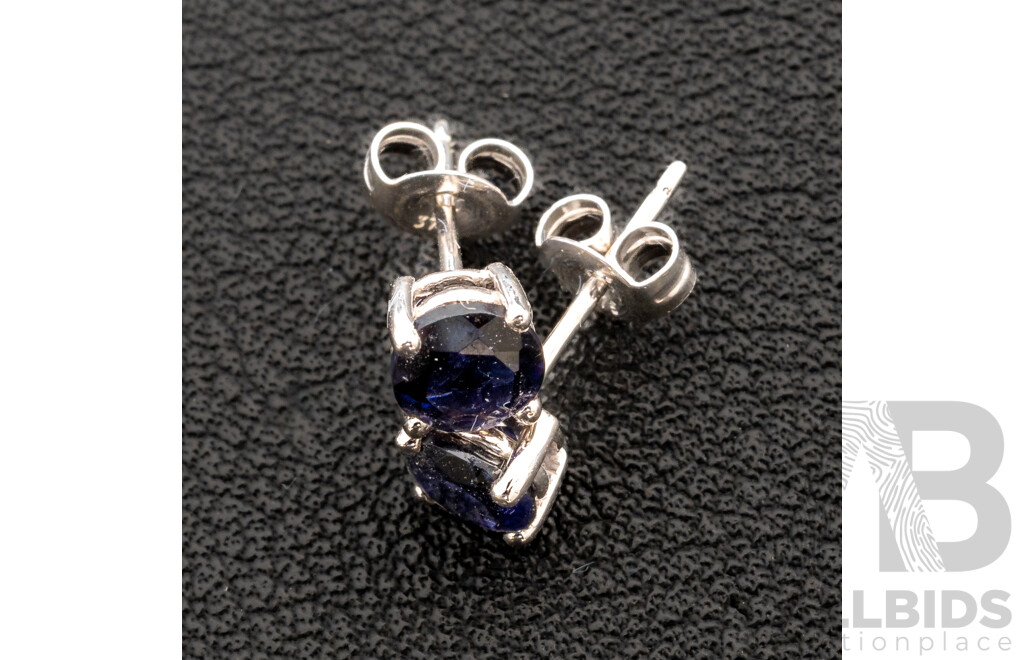BRAND NEW - 9ct White Gold Iolite Stud Earrings, 4.9mm, 0.81 Grams