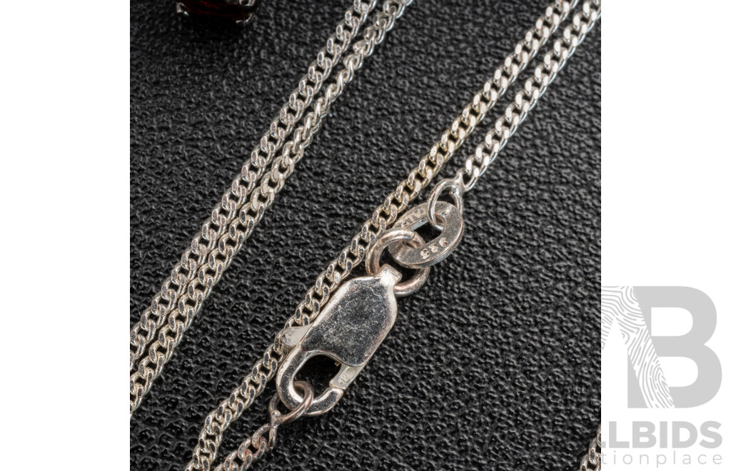 BRAND NEW - Sterling Silver Garnet Stud Earrings & Necklace (50cm) Set, 4.94 Grams