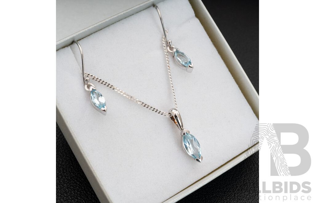 BRAND NEW - Sterling Silver Topaz Drop Earrings & Necklace Set, 5.66 Grams