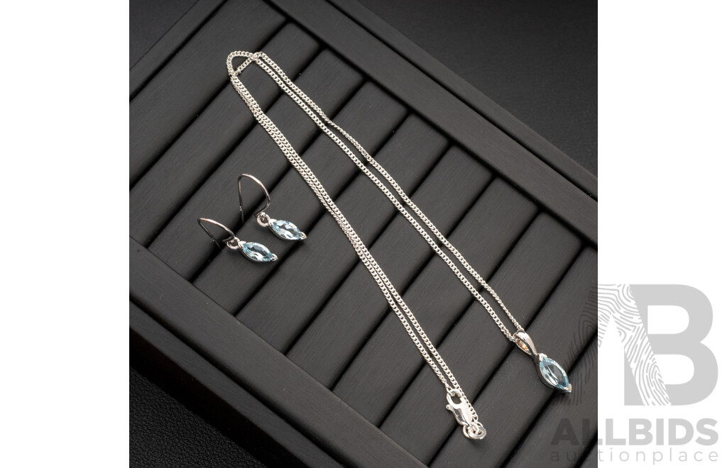 BRAND NEW - Sterling Silver Topaz Drop Earrings & Necklace Set, 5.66 Grams
