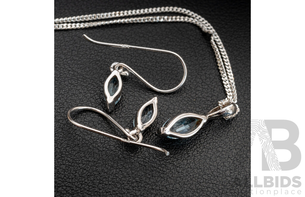 BRAND NEW - Sterling Silver Topaz Drop Earrings & Necklace Set, 5.66 Grams