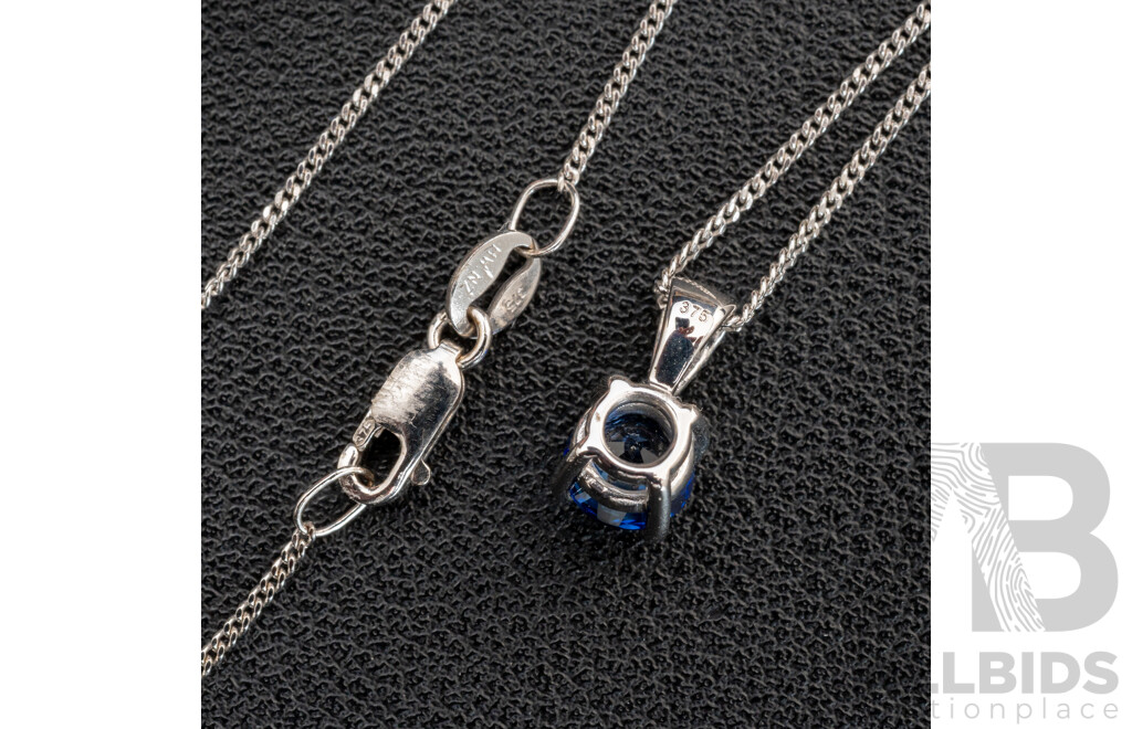 BRAND NEW - 9ct White Gold Ceylon Sapphire Pendant & Necklace, 6mm, 45cm, 2.66 Grams