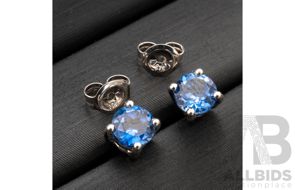 BRAND NEW - 9ct White Gold Ceylon Sapphire Stud Earrings, 5.0mm, 1.14 Grams