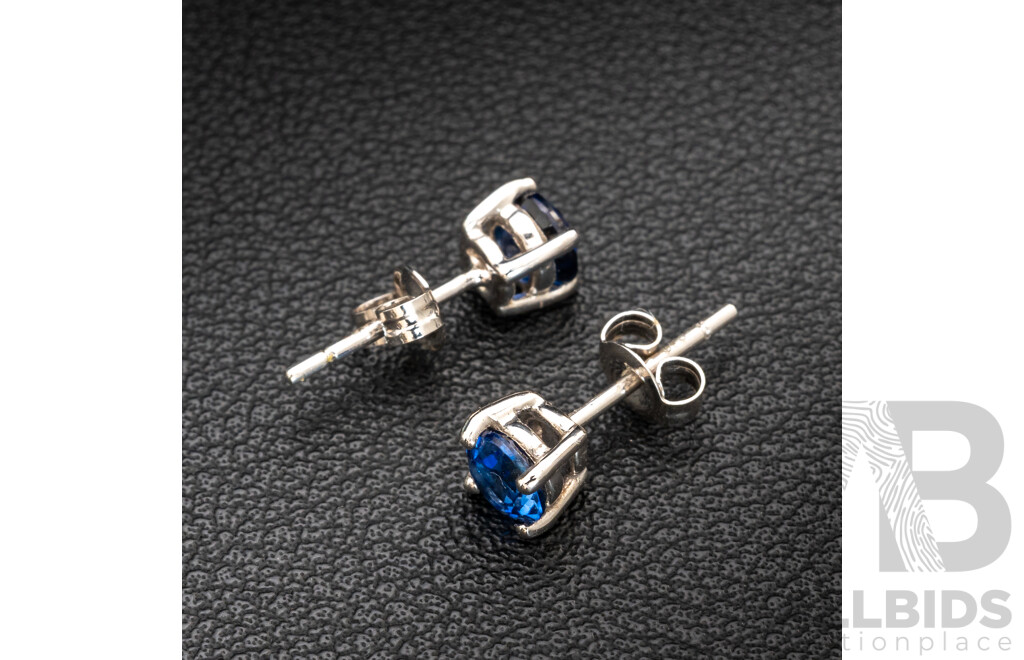 BRAND NEW - 9ct White Gold Ceylon Sapphire Stud Earrings, 5.0mm, 1.14 Grams