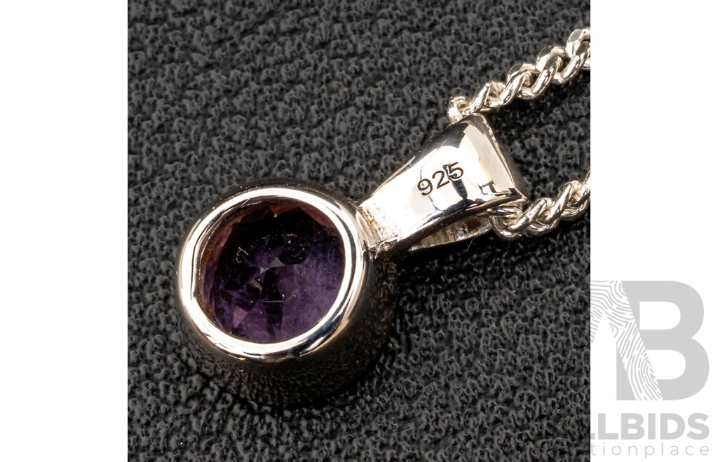 BRAND NEW - Sterling Silver Amethyst Stud Earrings & Necklace Set, 7.09 Grams