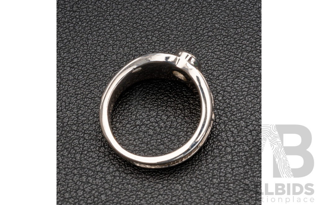 BRAND NEW - 9ct White Gold Ice Blue Tourmaline Saddle Ring, Size L, 6.64 Grams