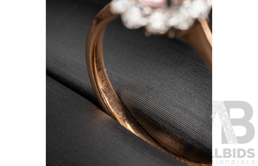 BRAND NEW - 18ct Rose/White Morganite & Diamond Halo Ring, S0.70ct/TDW0.25ct, Size N, 2.92 Grams