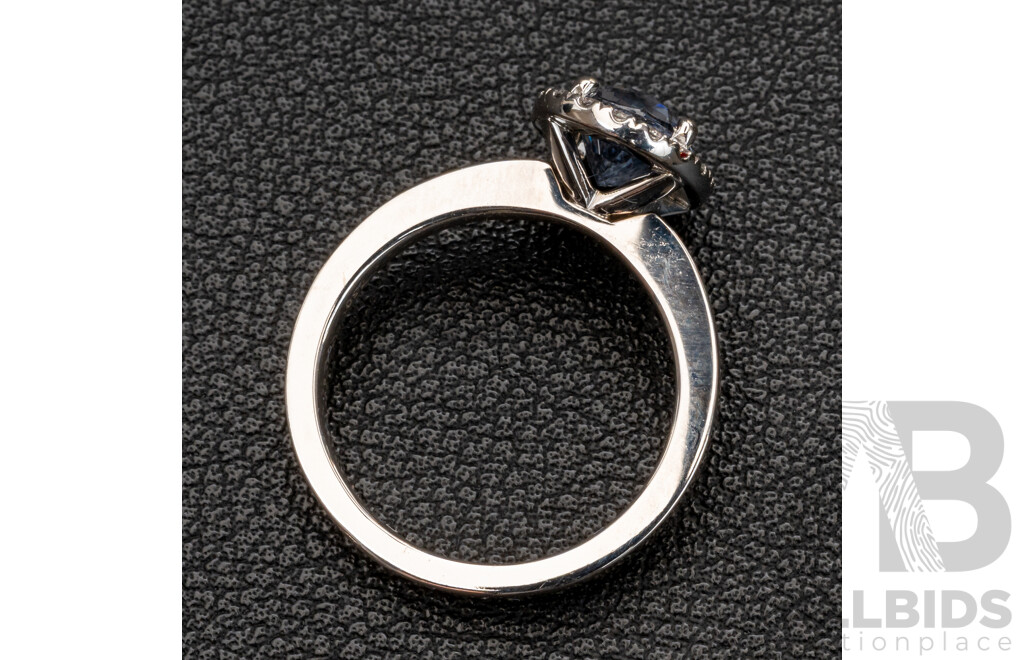 BRAND NEW - 18ct White Gold Grey Spinel & Diamond Halo Ring, S1.73ct/TDW0.25ct, Size M, 5.56 Grams