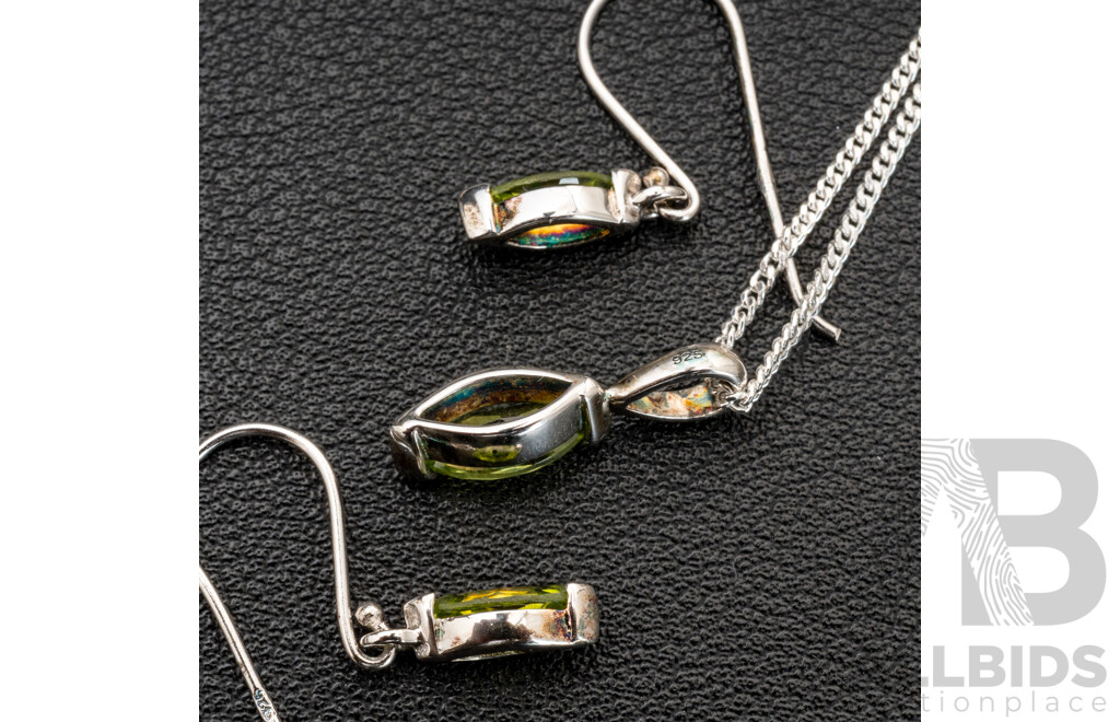 BRAND NEW - Sterling Silver Peridot Drop Earrings & Necklace Set, 5.53 Grams