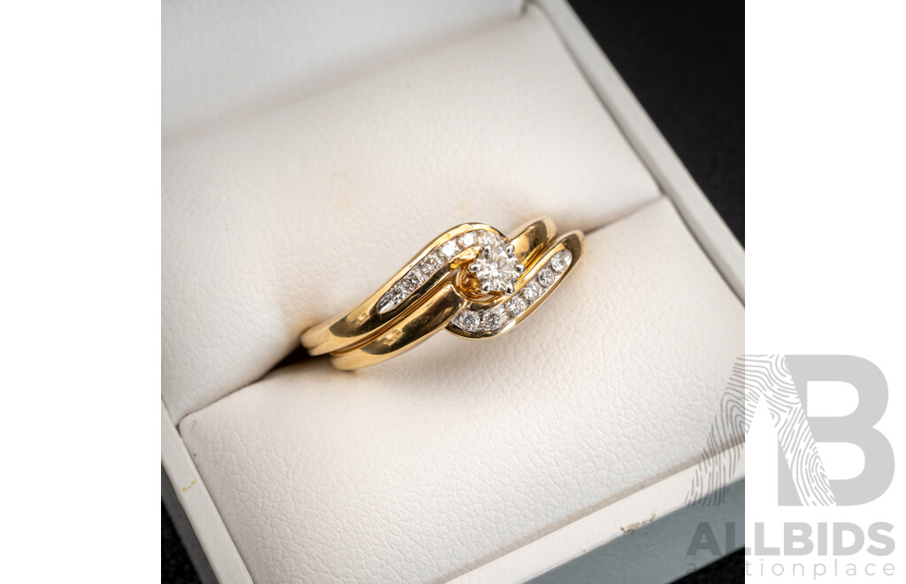 BRAND NEW - 9ct Yellow Gold Diamond Bridal Set, Est TDW 0.25ct, Size N, 3.30 Grams