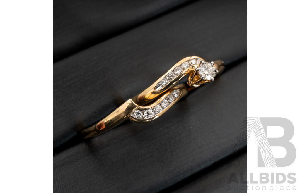 BRAND NEW - 9ct Yellow Gold Diamond Bridal Set, Est TDW 0.25ct, Size N, 3.30 Grams