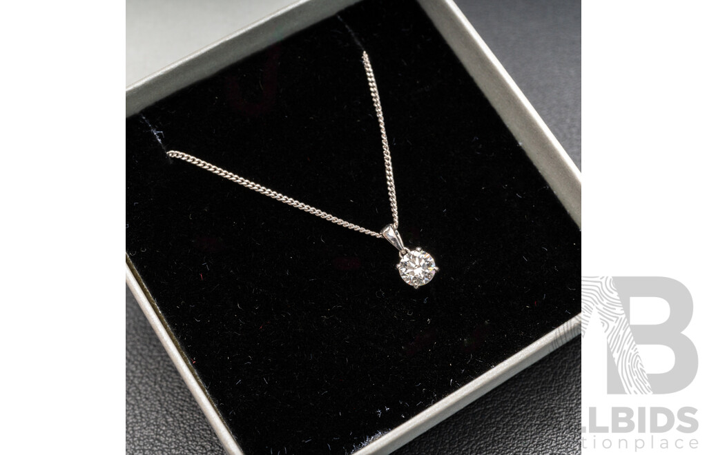 BRAND NEW - 18ct White Gold 0.50ct Diamond Pendant & 9ct Curb Link Necklace, 45cm, 2.28 Grams