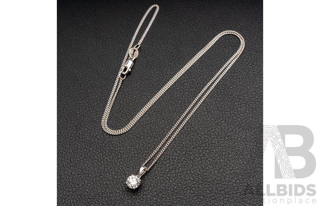 BRAND NEW - 18ct White Gold 0.50ct Diamond Pendant & 9ct Curb Link Necklace, 45cm, 2.28 Grams