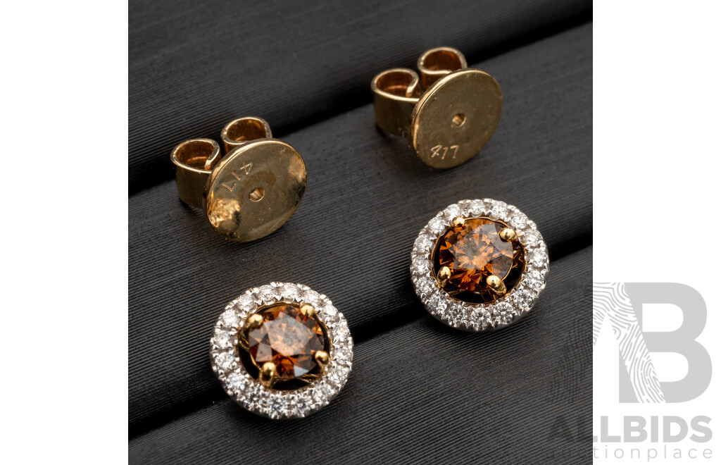 BRAND NEW - 18ct Australian Chocolate Diamonds Two Way Halo Stud Earrings, 5005, TDW 1.0ct, 8mm, 2.67 Grams