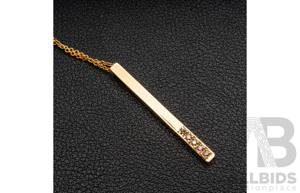 BRAND NEW - 9ct Australian Chocolate Diamonds 'Daintree 5042' Bar Pendant & Chain, TDW 0.10ct, 2.99 Grams