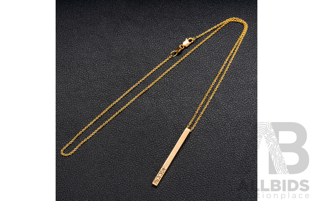 BRAND NEW - 9ct Australian Chocolate Diamonds 'Daintree 5042' Bar Pendant & Chain, TDW 0.10ct, 2.99 Grams