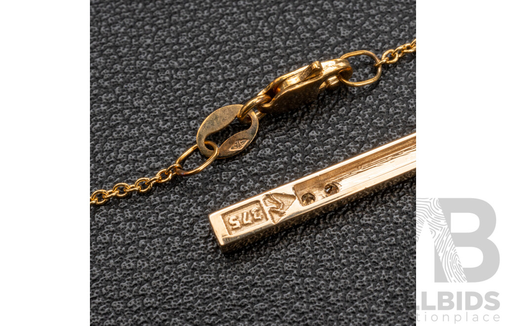 BRAND NEW - 9ct Australian Chocolate Diamonds 'Daintree 5042' Bar Pendant & Chain, TDW 0.10ct, 2.99 Grams