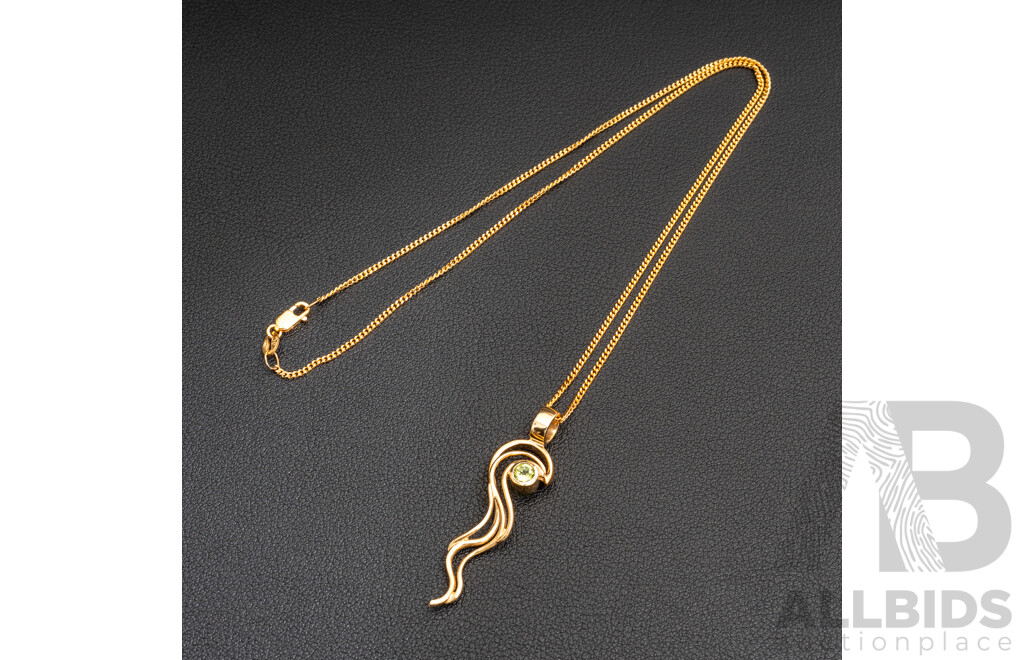 BRAND NEW - 9ct Unique Artisan Peridot Pendant, 45mm, on 9ct Yellow Gold Necklace, 45cm,  6.06 Grams