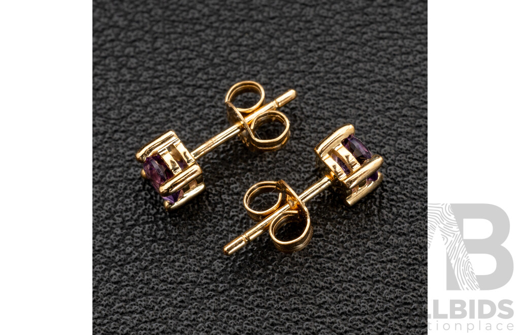 BRAND NEW - 9ct Yellow Gold Amethyst Stud Earrings, 4.35mm, 1.02 Grams