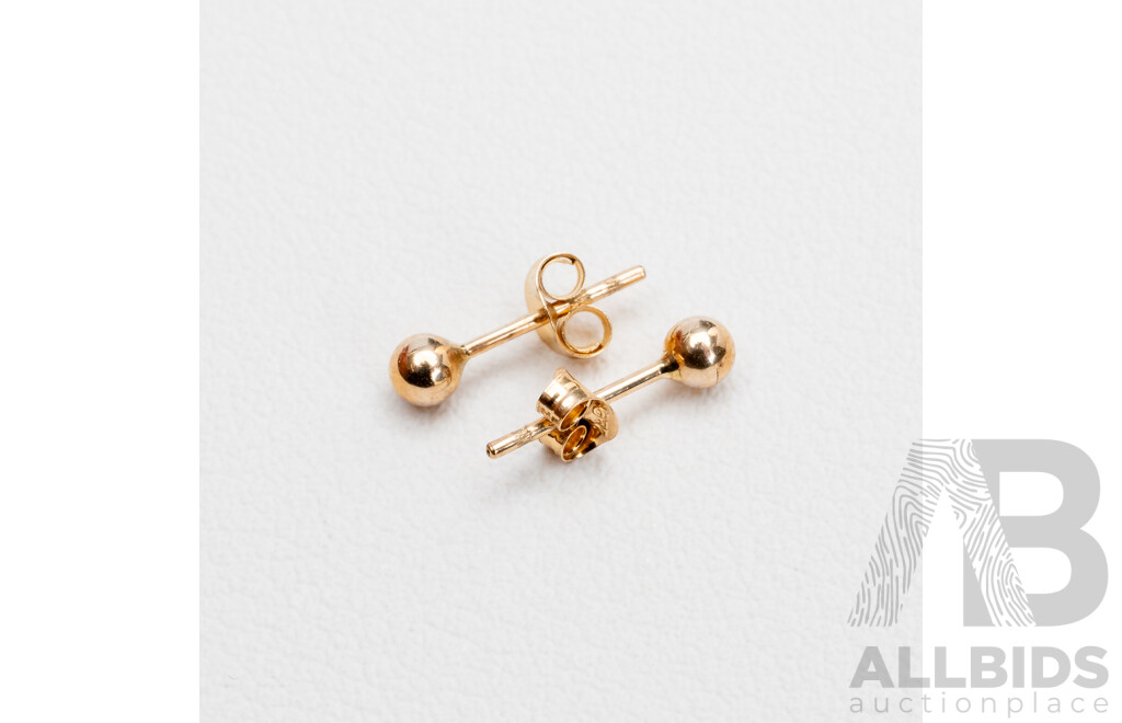 BRAND NEW - 9ct Euro Ball Stud Earrings, 3mm, 0.14 Grams