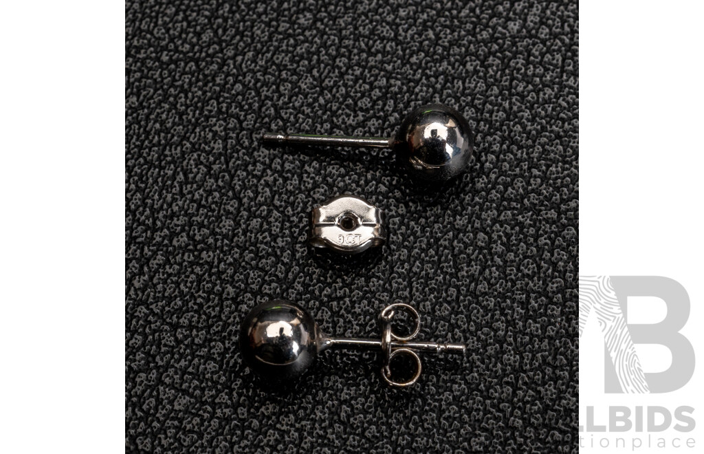 BRAND NEW - 9ct White Gold Euro Ball Stud Earrings, 5mm, 0.37 Grams