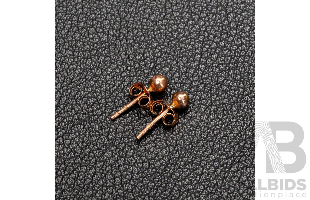 BRAND NEW - 9ct Rose Gold Euro Ball Stud Earrings, 3mm, 0.14 Grams