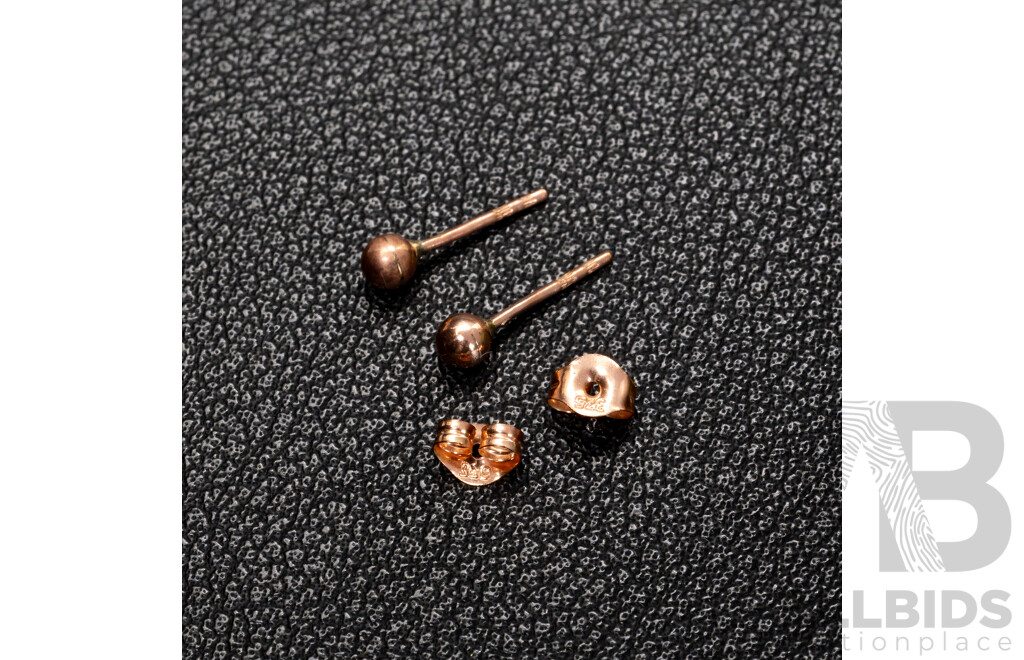 BRAND NEW - 9ct Rose Gold Euro Ball Stud Earrings, 3mm, 0.14 Grams