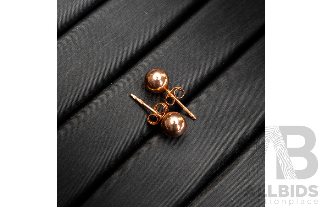 BRAND NEW - 9ct Rose Gold Euro Ball Stud Earrings, 5mm, 0.21 Grams