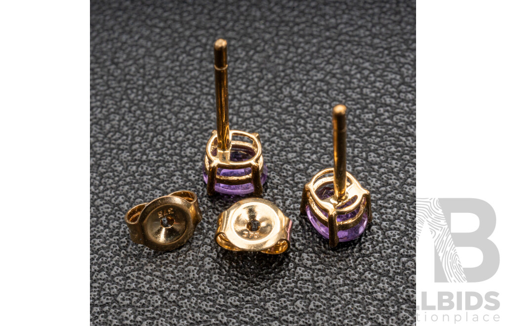 BRAND NEW - 9ct Yellow Gold Amethyst Stud Earrings, 5.0mm, 0.62 Grams