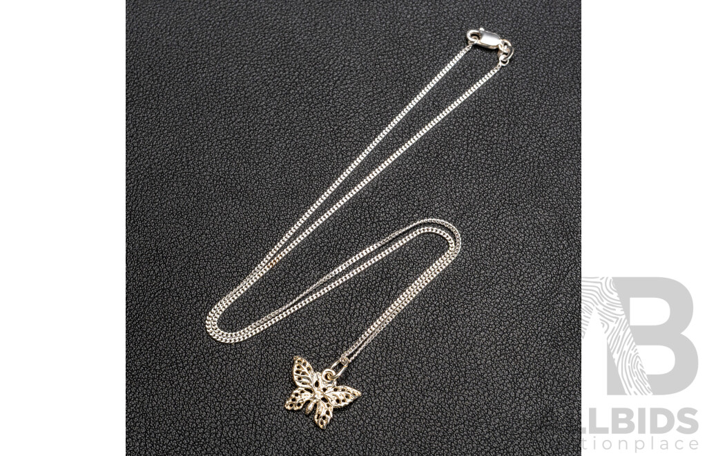 BRAND NEW - Sterling Silver Filigree Butterfly Pendant & Necklace, 3.74 Grams