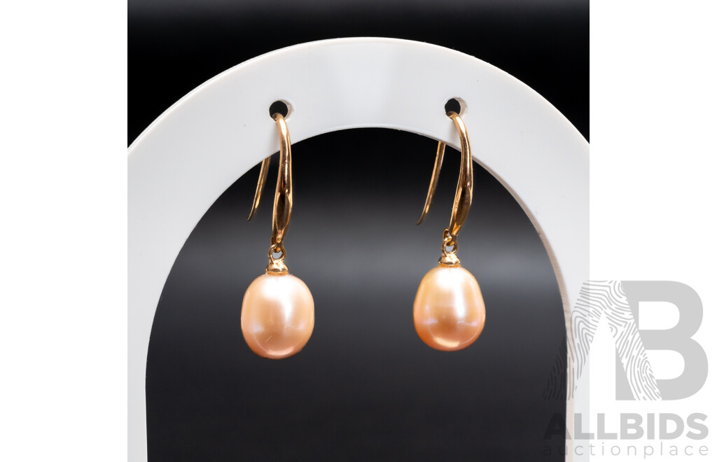 BRAND NEW - 9ct Pink Cultured Pearl Drop Earrings, 25mm, 2.50 Grams