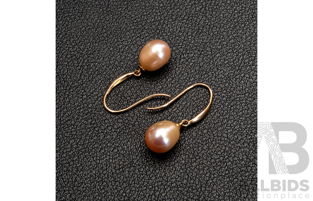 BRAND NEW - 9ct Pink Cultured Pearl Drop Earrings, 25mm, 2.50 Grams