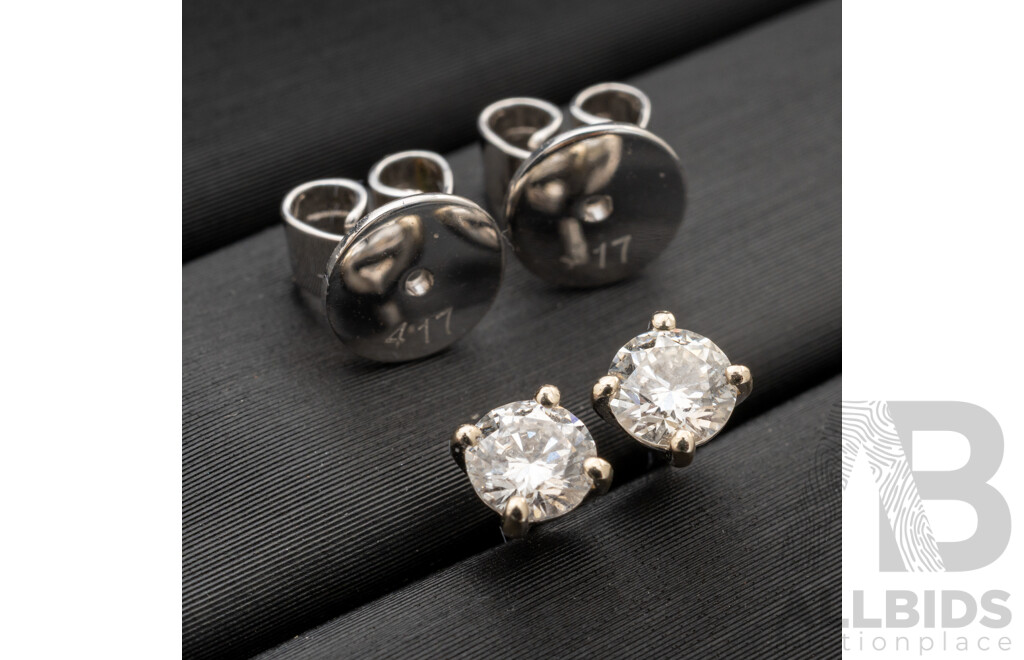 BRAND NEW - 10ct white Gold Diamond Stud Earrings, TDW 0.50ct, 4.05mm, 1.37 Grams