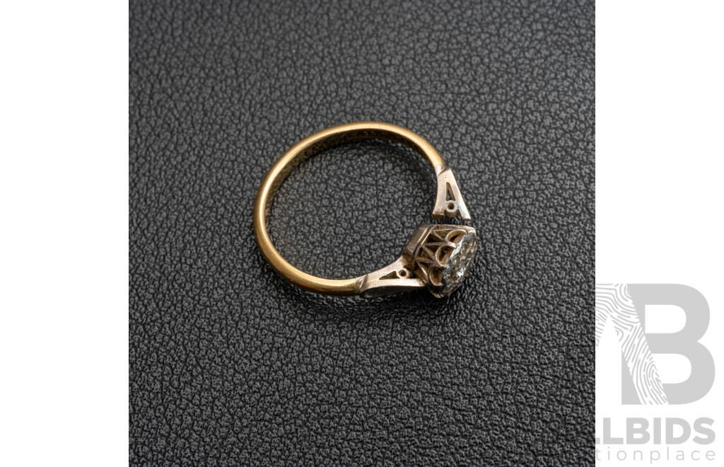 18ct/platinum Antique Old Cut Diamond Daisy Ring, Est 0.18ct, Size J, 2.88 Grams