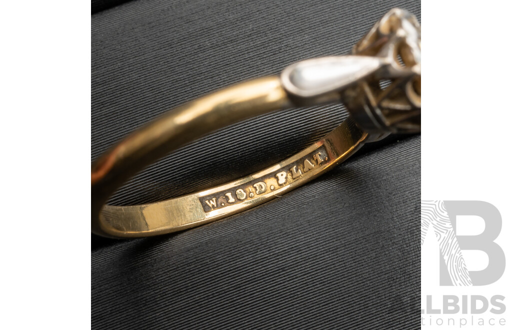 18ct/platinum Antique Old Cut Diamond Daisy Ring, Est 0.18ct, Size J, 2.88 Grams