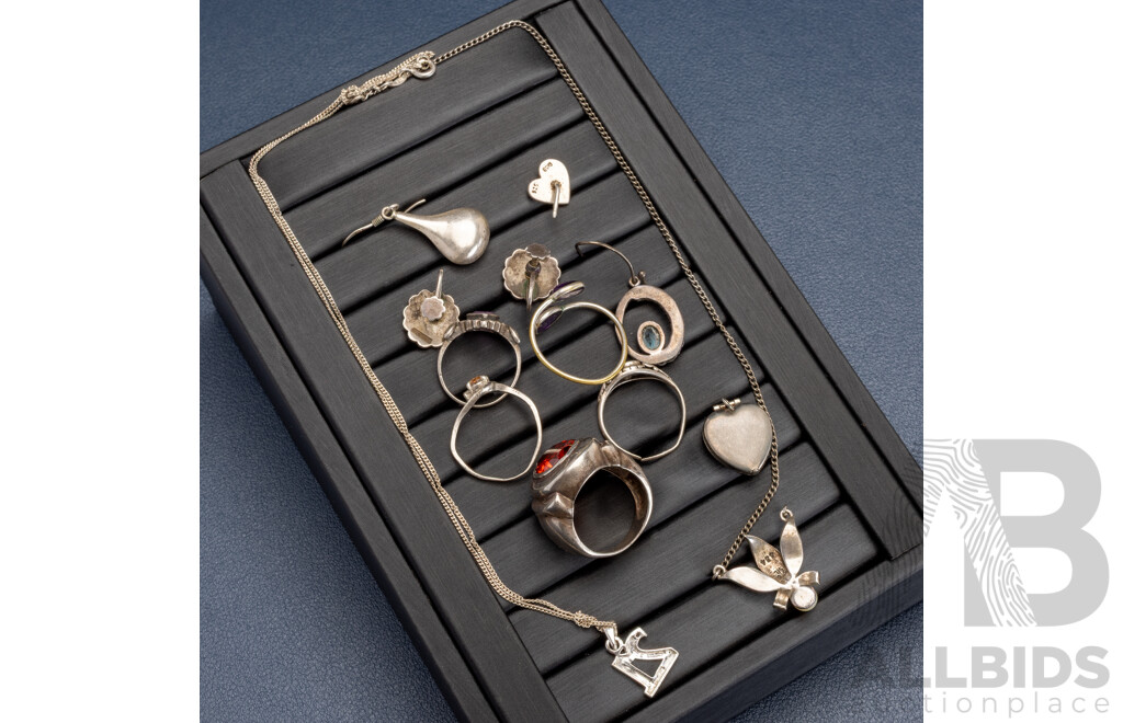 Collection of Vintage Sterling Silver Jewellery Including Cocktail Ring with Orange Citrine, 30.45 Grams