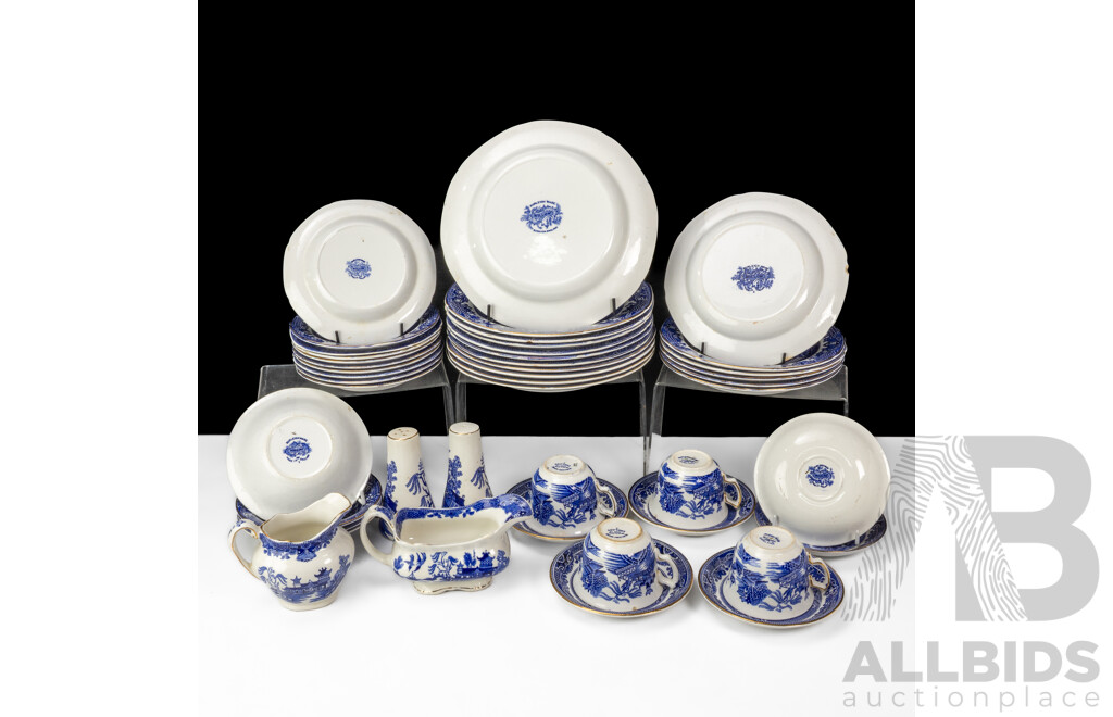 Vintage Blue and White Willow Pattern Burleigh Ware 45 Piece Dinner Service