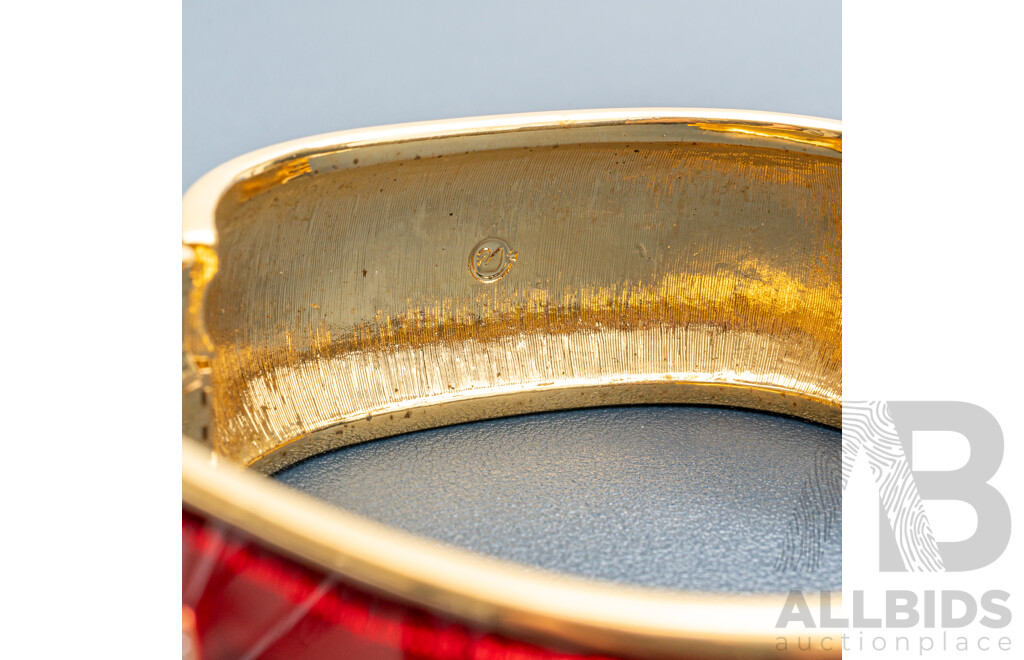 Swarovski Crystal Authentic Golden Crystal Bracelet & Hinged Red Enamel Crystal Bangle, Both Hallmarked