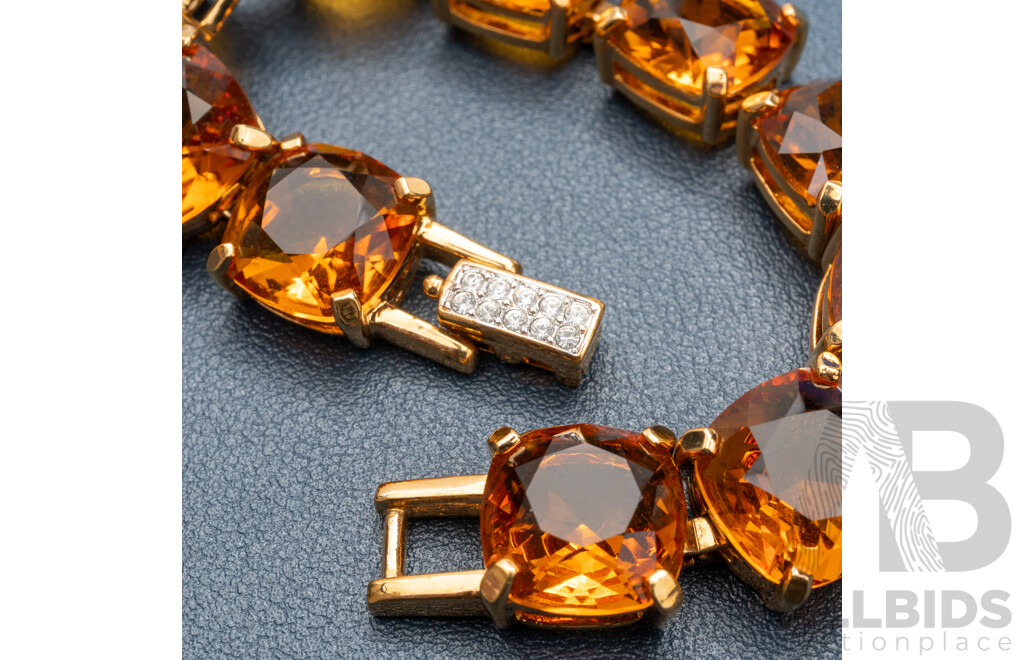 Swarovski Crystal Authentic Golden Crystal Bracelet & Hinged Red Enamel Crystal Bangle, Both Hallmarked