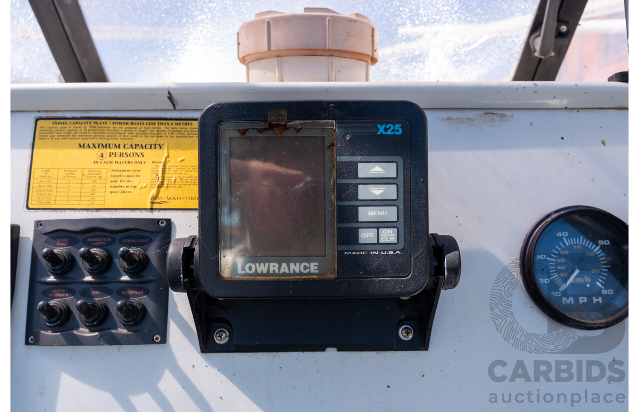 1991, Quintrex Fishabout Aluminum Runabout with 50 HP Mercury Blueband Outboard Motor and Water Snake Electric Trolling Motor on Bow