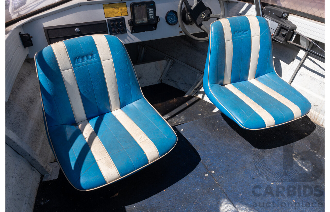 1991, Quintrex Fishabout Aluminum Runabout with 50 HP Mercury Blueband Outboard Motor and Water Snake Electric Trolling Motor on Bow