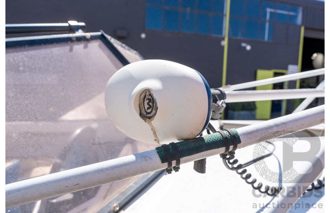 1991, Quintrex Fishabout Aluminum Runabout with 50 HP Mercury Blueband Outboard Motor and Water Snake Electric Trolling Motor on Bow